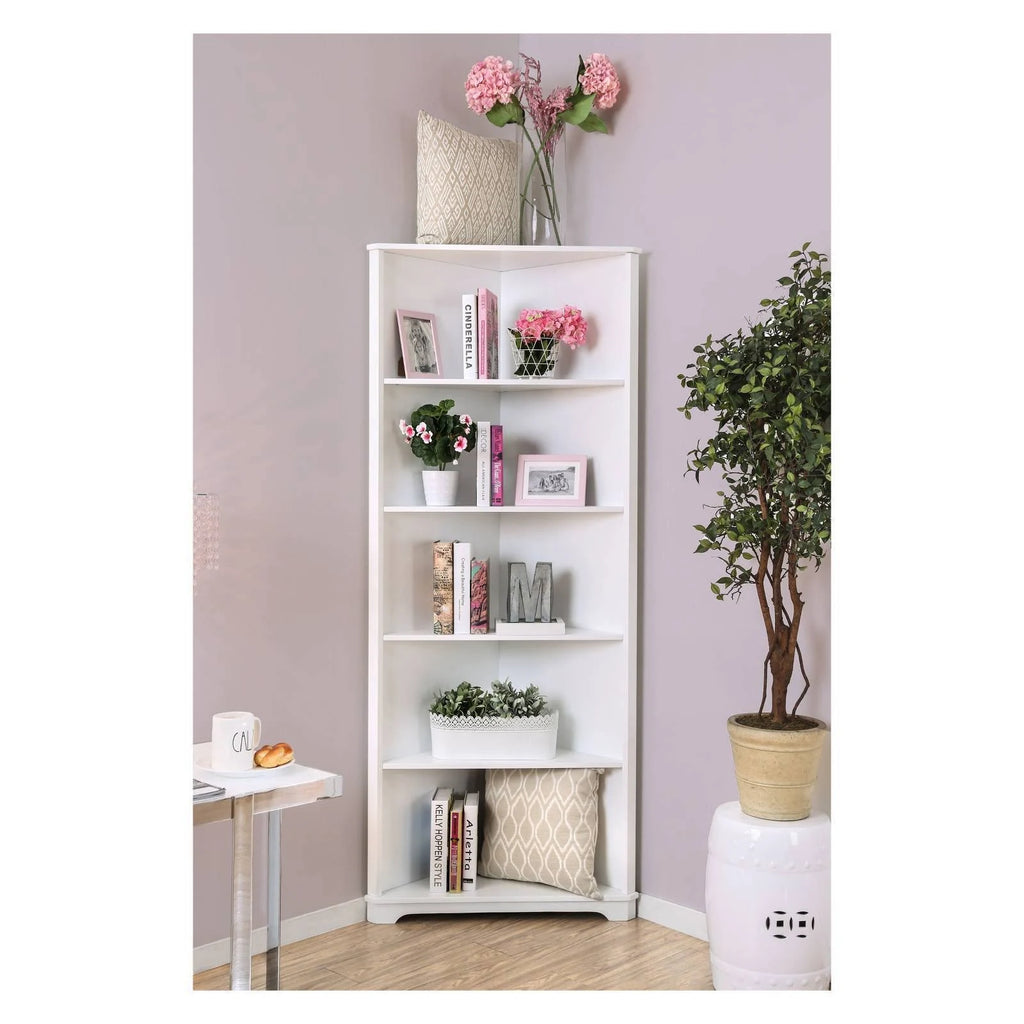 5 Tier Corner Bookshelf White D909
