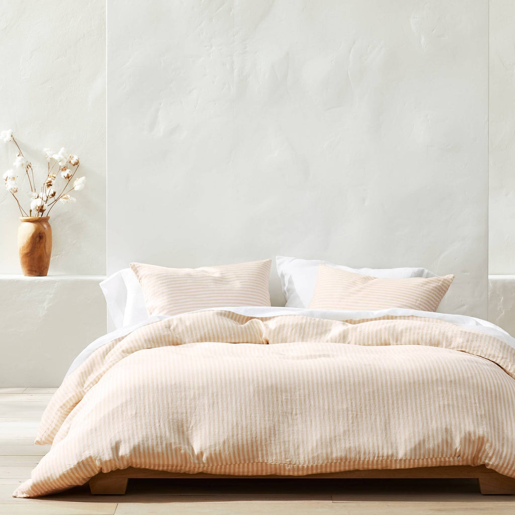 White/Natural Stripe Linen Duvet & Sham Set N335