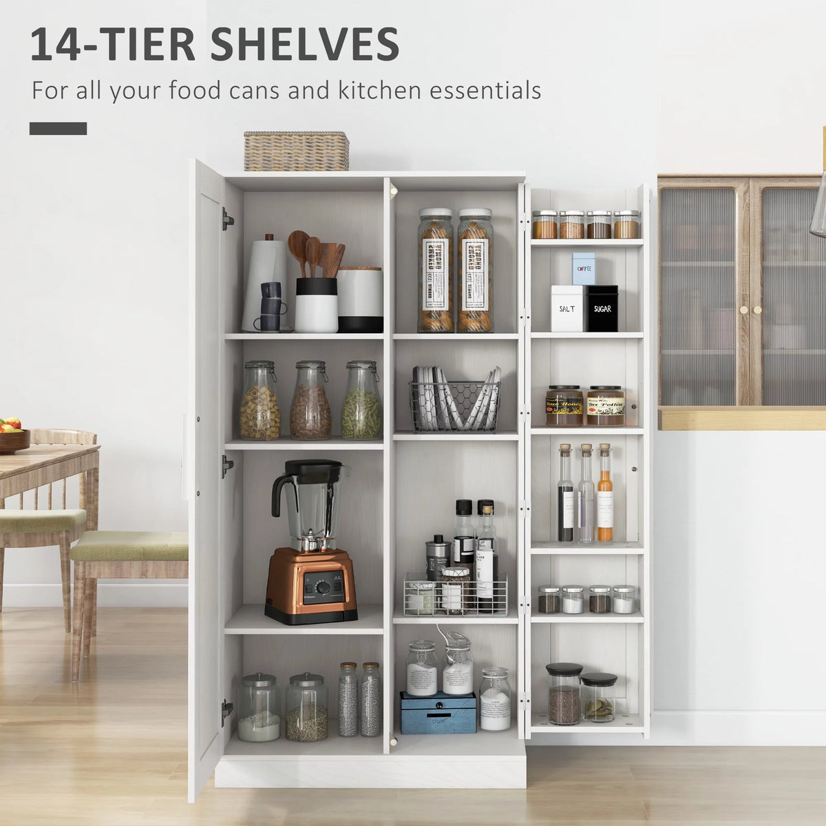 White 14-Tier Kitchen Pantry Storage Cabinet U805026