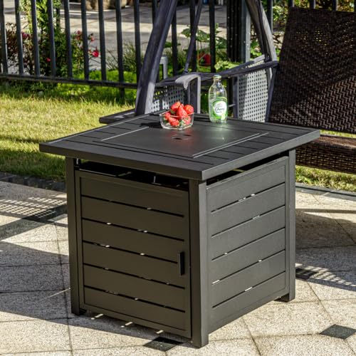 28 Inch Propane Fire Pit Table with Lid & Lava Rock, 50000 BTU V304473