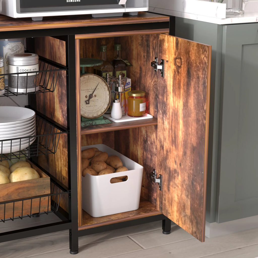 Large Brown Wood Bakers Rack with Baskets and Cabinet S249270