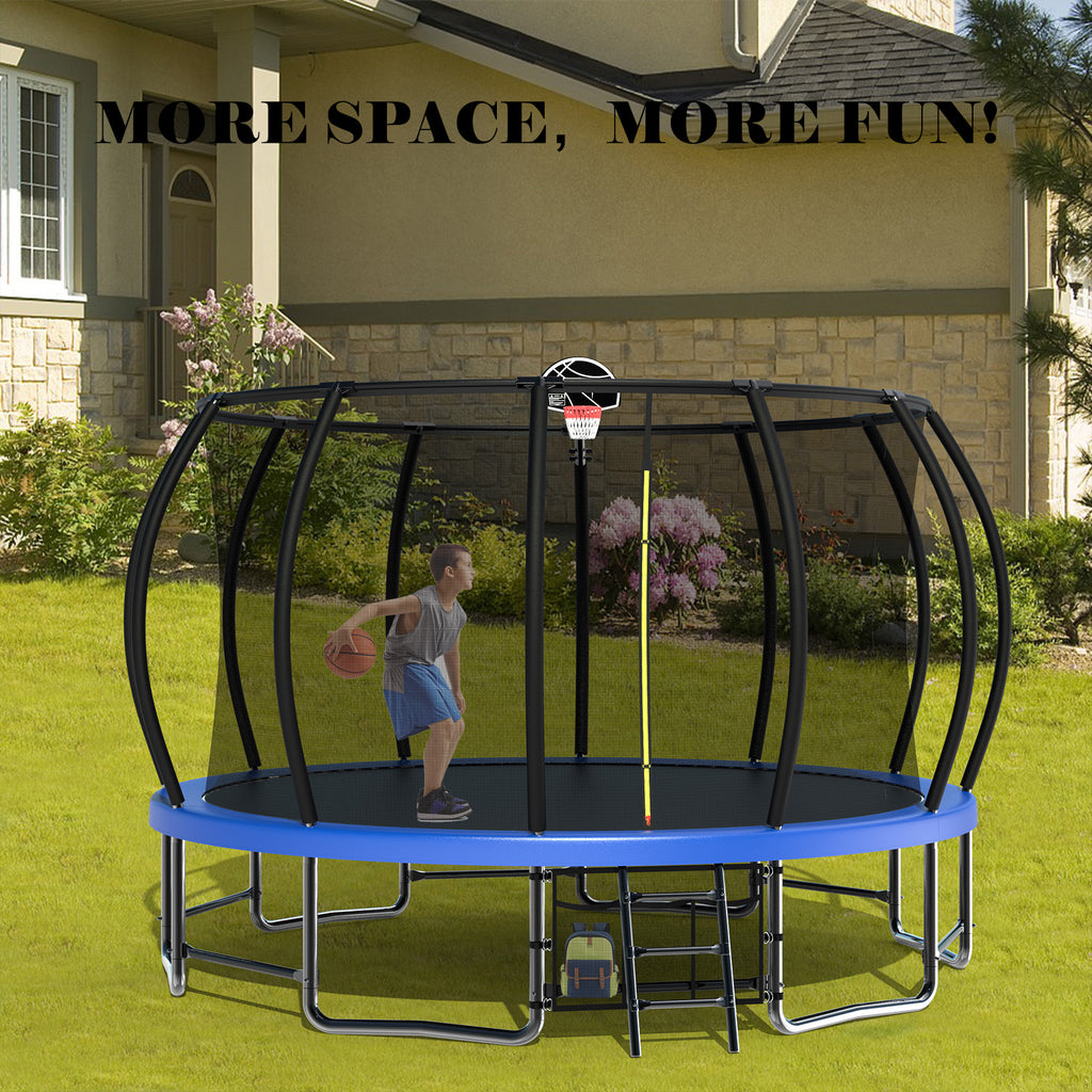 15FT Trampoline with Basketball Hoop, Blue, with Enclosure Net & Ladder C388678