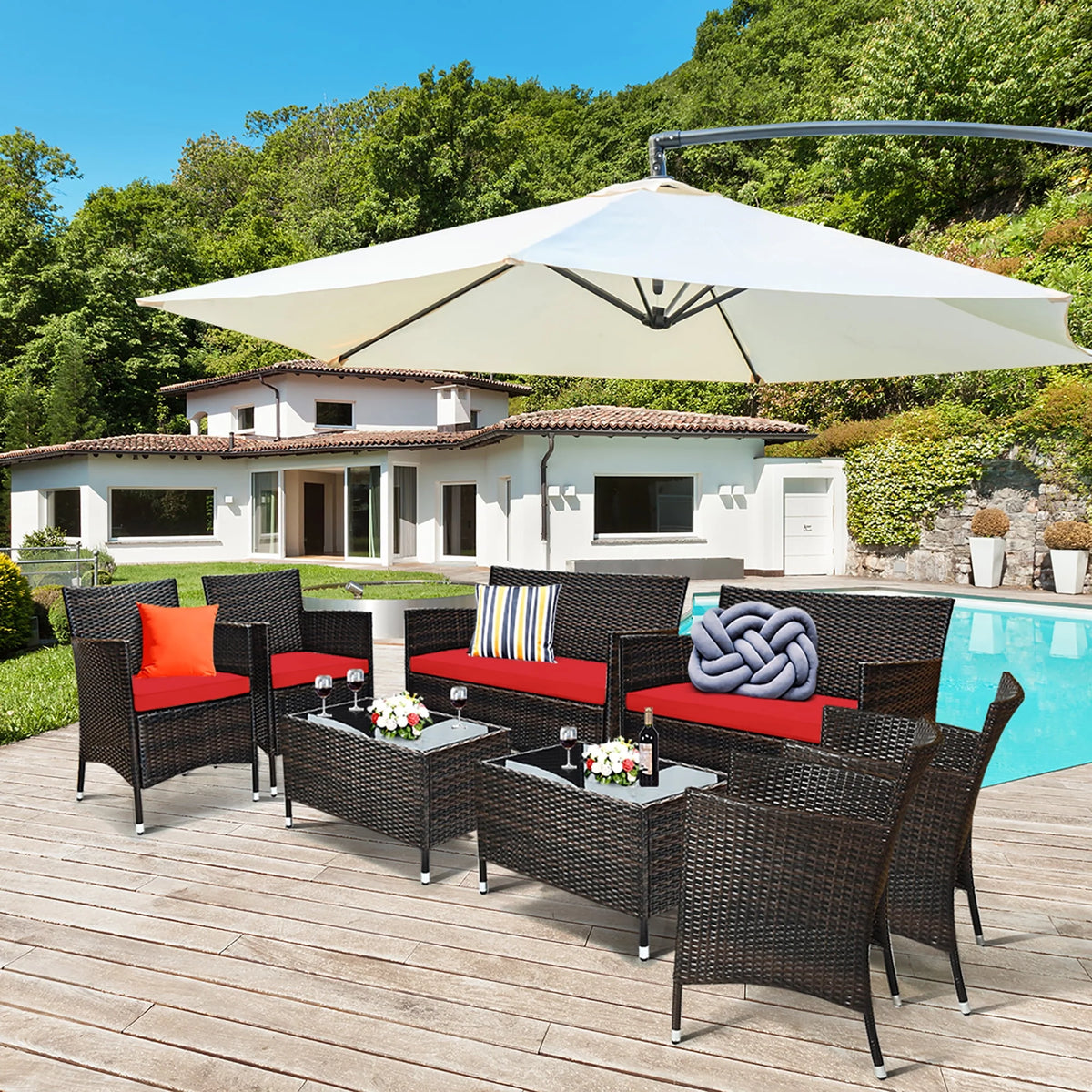 8 Pcs Cushioned Patio Furniture Set A386458