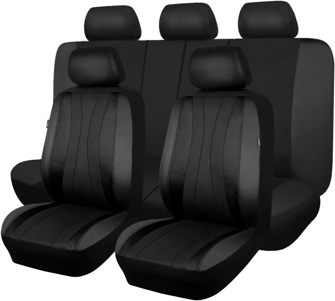 Faux Leather Mesh Car Seat Covers Full Set Q80752