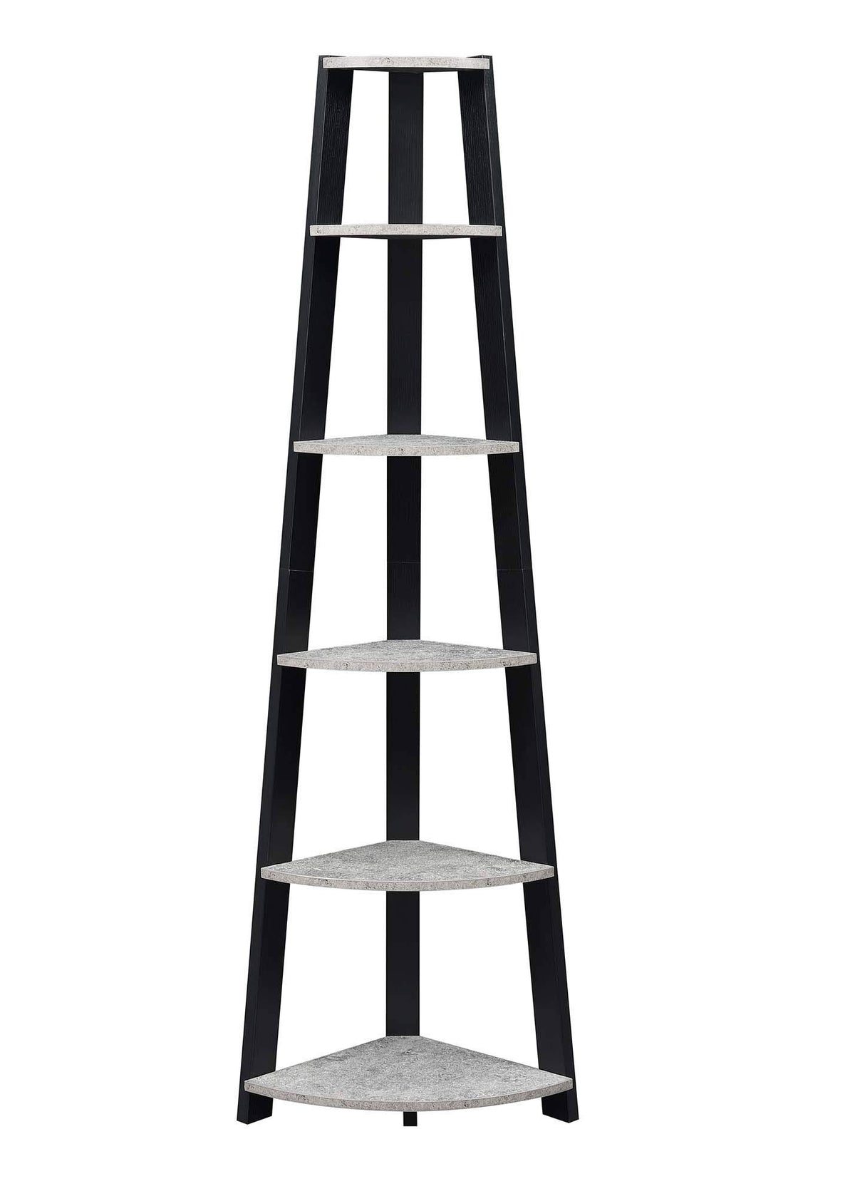 5-Tier Corner Bookcase, Faux Cement/Black Z15514