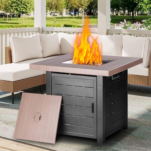 28 Inch Propane Fire Pit Table with Lid & Lava Rock, 50000 BTU V304473
