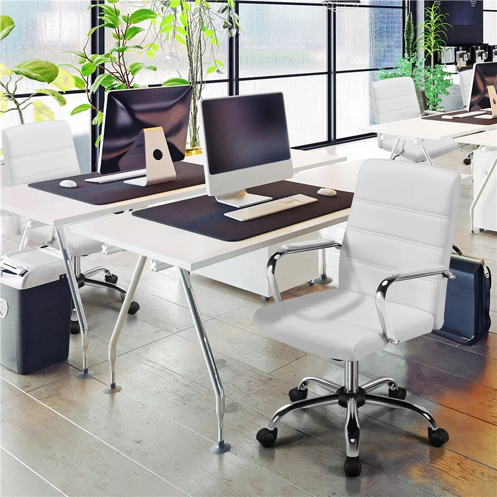 White Adjustable Swivel Faux Leather Office Chair A375