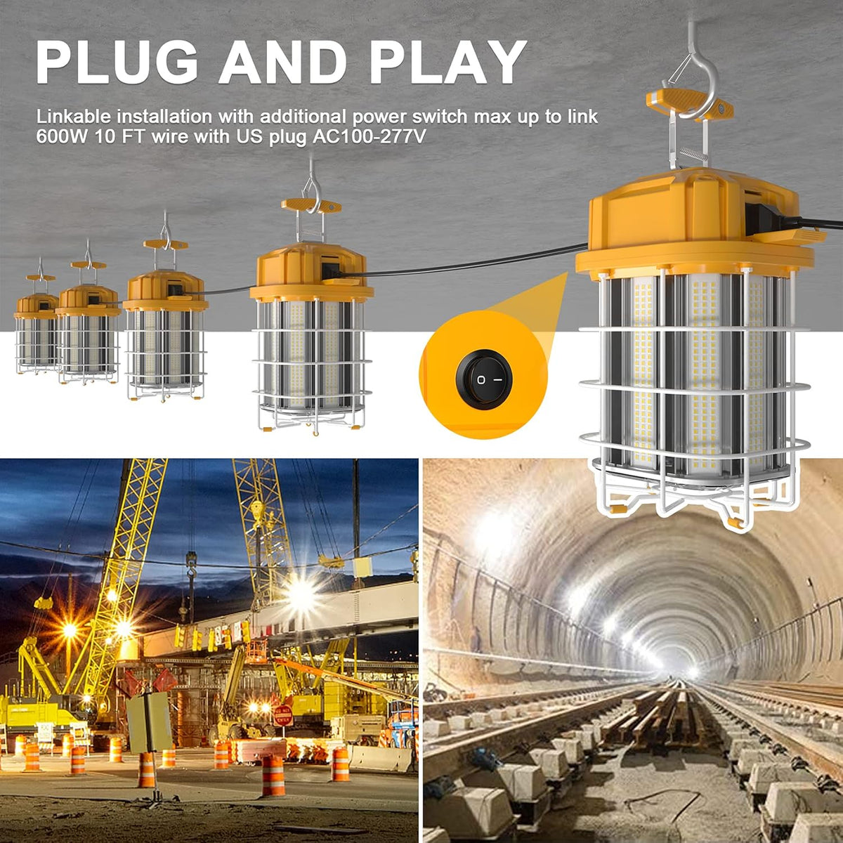 100W LED Construction Work Light 5000K Daylight with Hanging Hook N7603