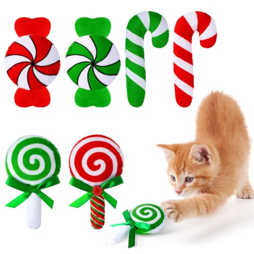 6 Pcs Catnip Cat Toys Peppermint Candy Cane Cat Chew Toy Soft Interactive Kitten Teething Toys Cat Pillow E54823