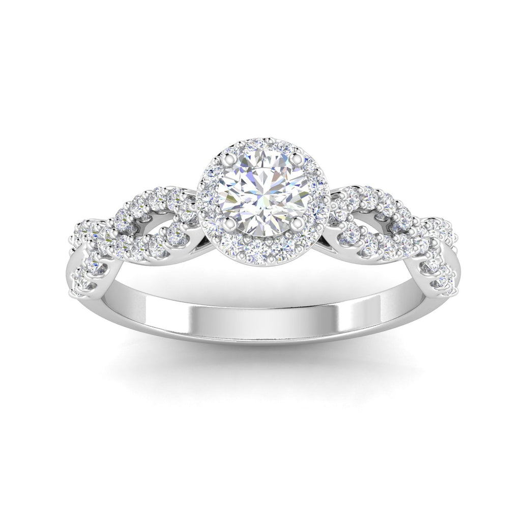 14k White Gold Halo Ring R65564