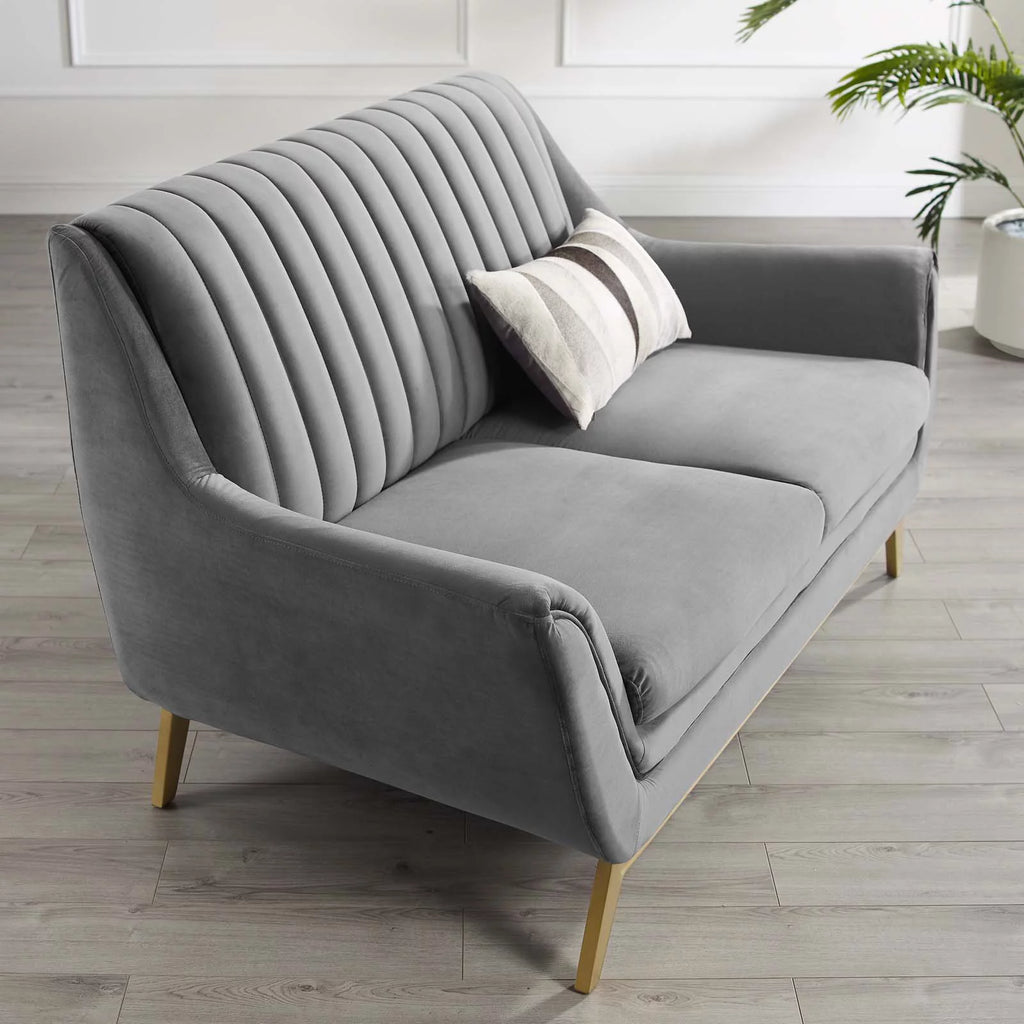 Gray Channel Tufted Performance Velvet Loveseat T747417