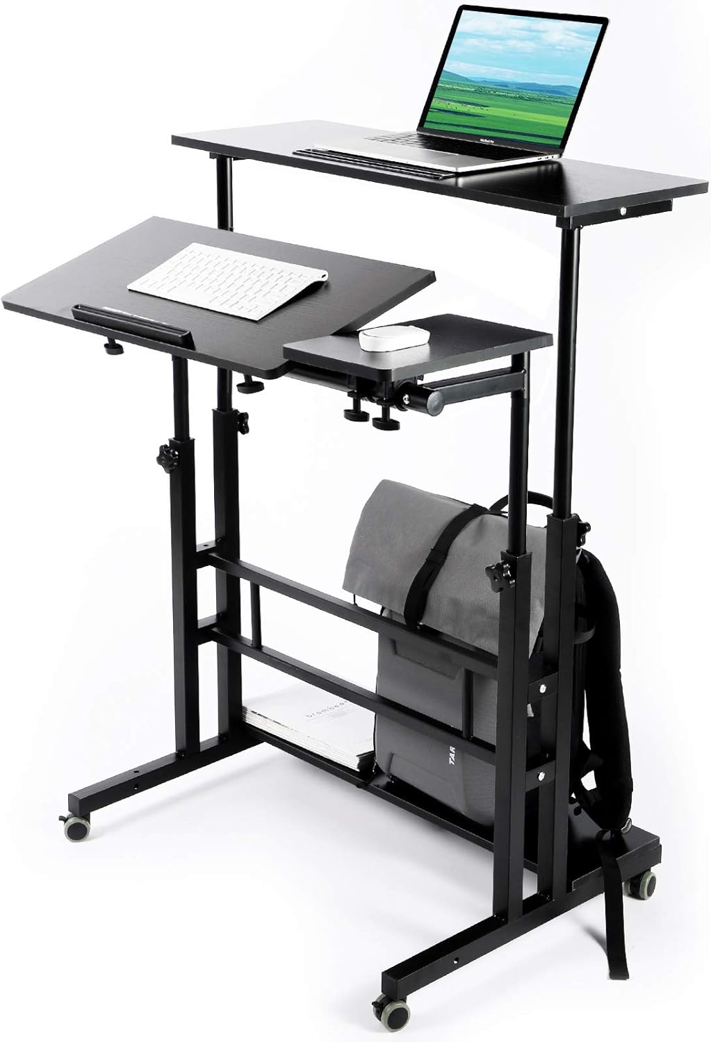 Black Portable Standing Desk with Wheels Q329505