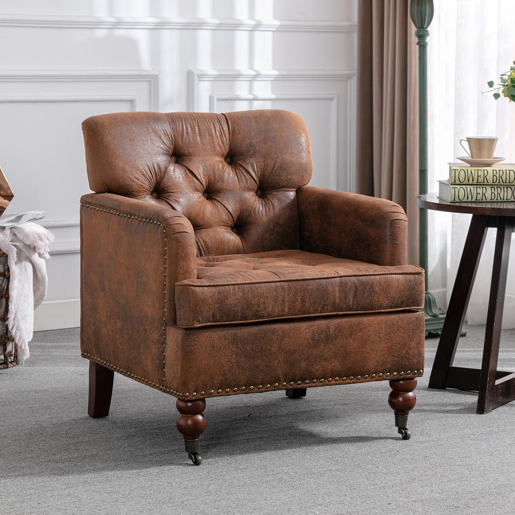 Brown Tufted Upholstered Accent Chair with Wood Legs Z274248