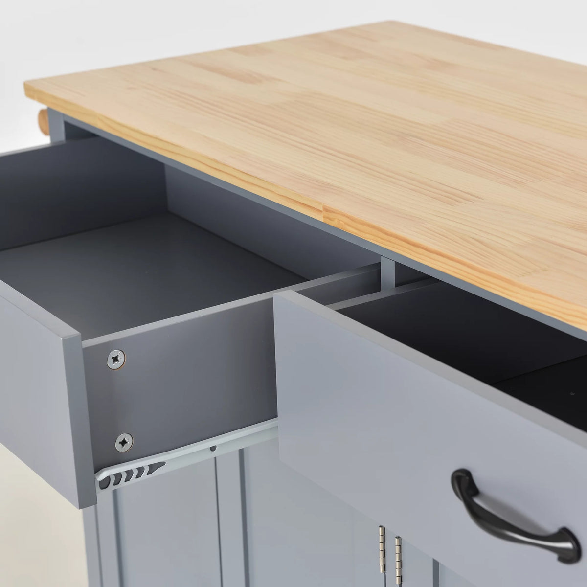 Gray Kitchen Island Cart with Wood Top and Locking Wheels M150