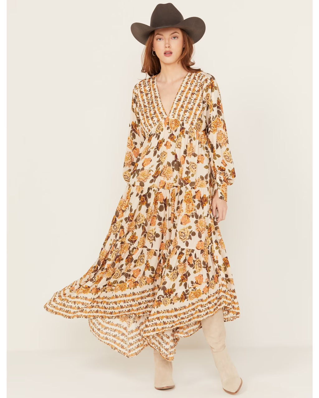 Ivory Floral Maxi Dress E296