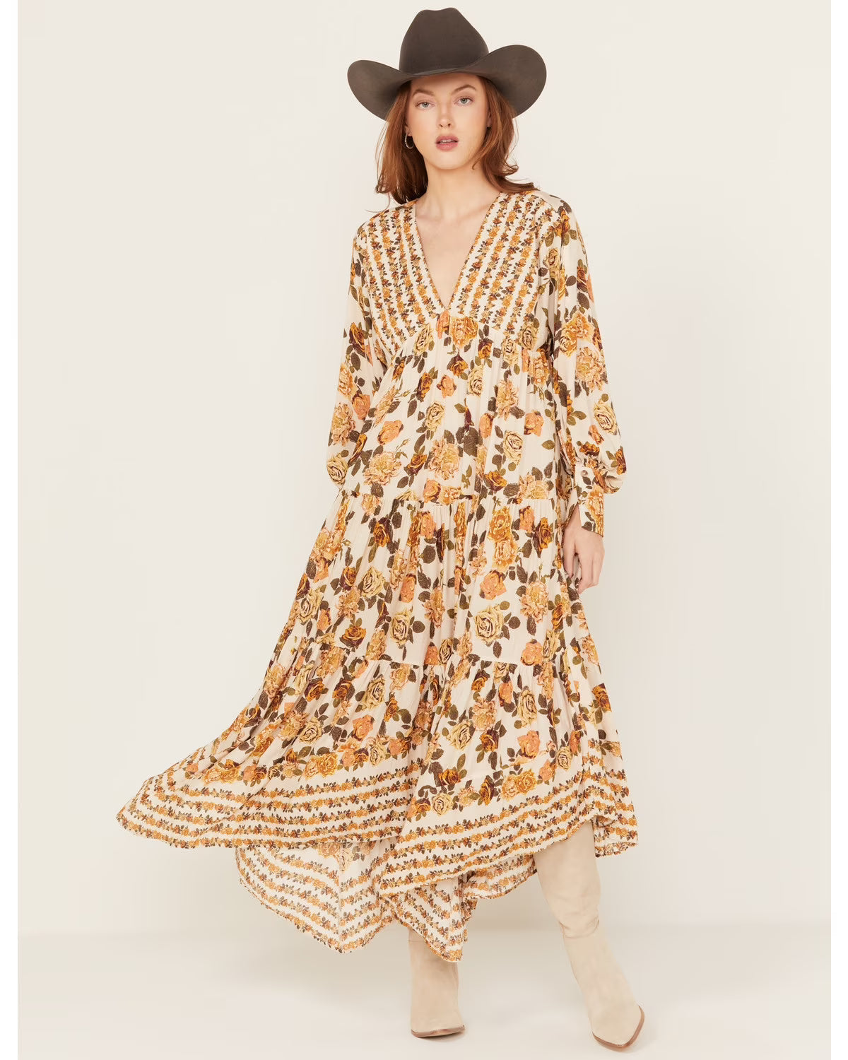 Ivory Floral Maxi Dress E296