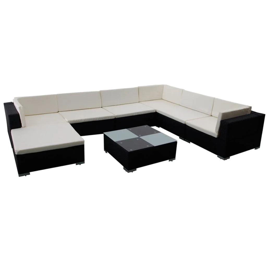 Black Poly Rattan 8 Piece Patio Lounge Set with Cushions S792