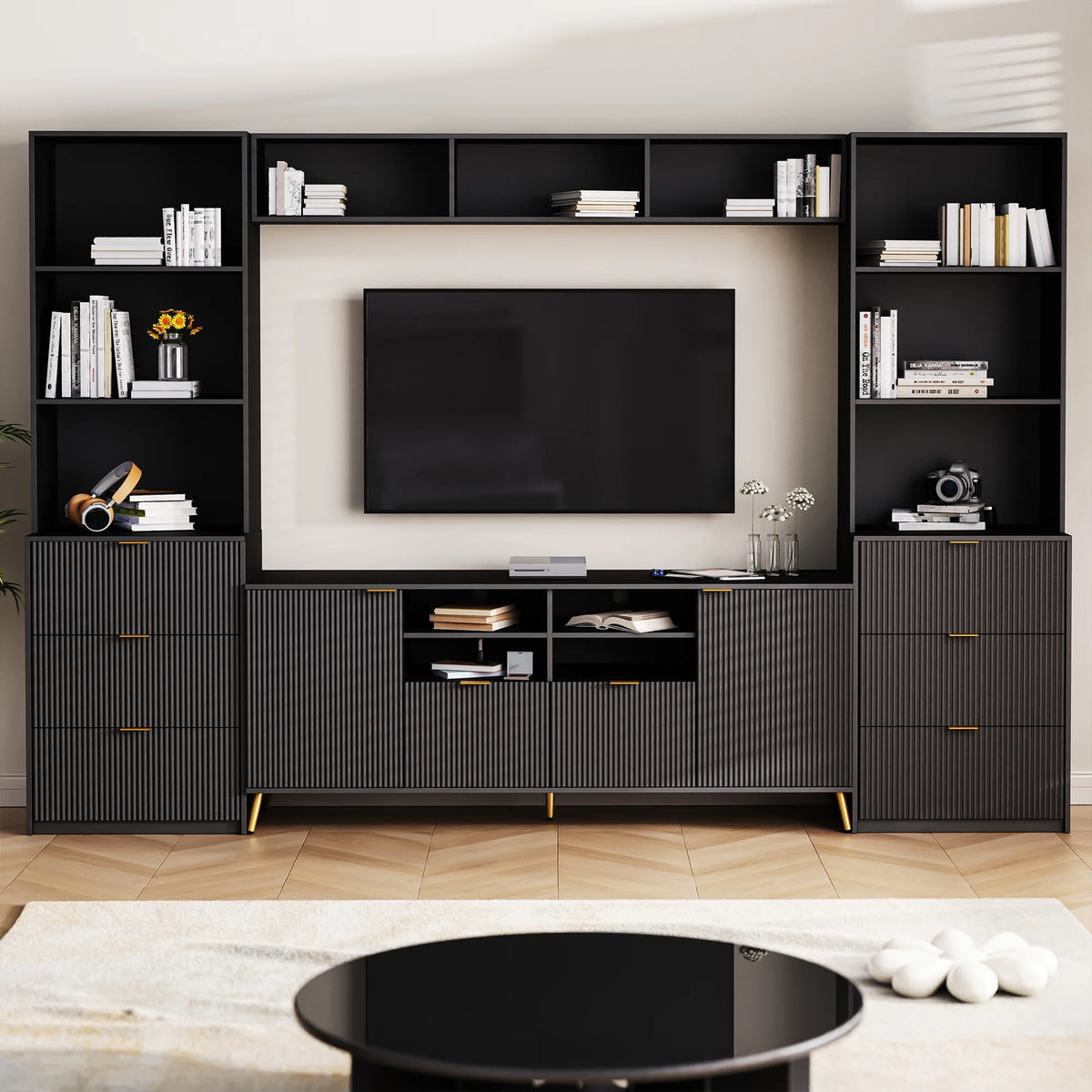 Modern TV Stand with 13 Shelves, 8 Drawers and 2 Cabinets H26110