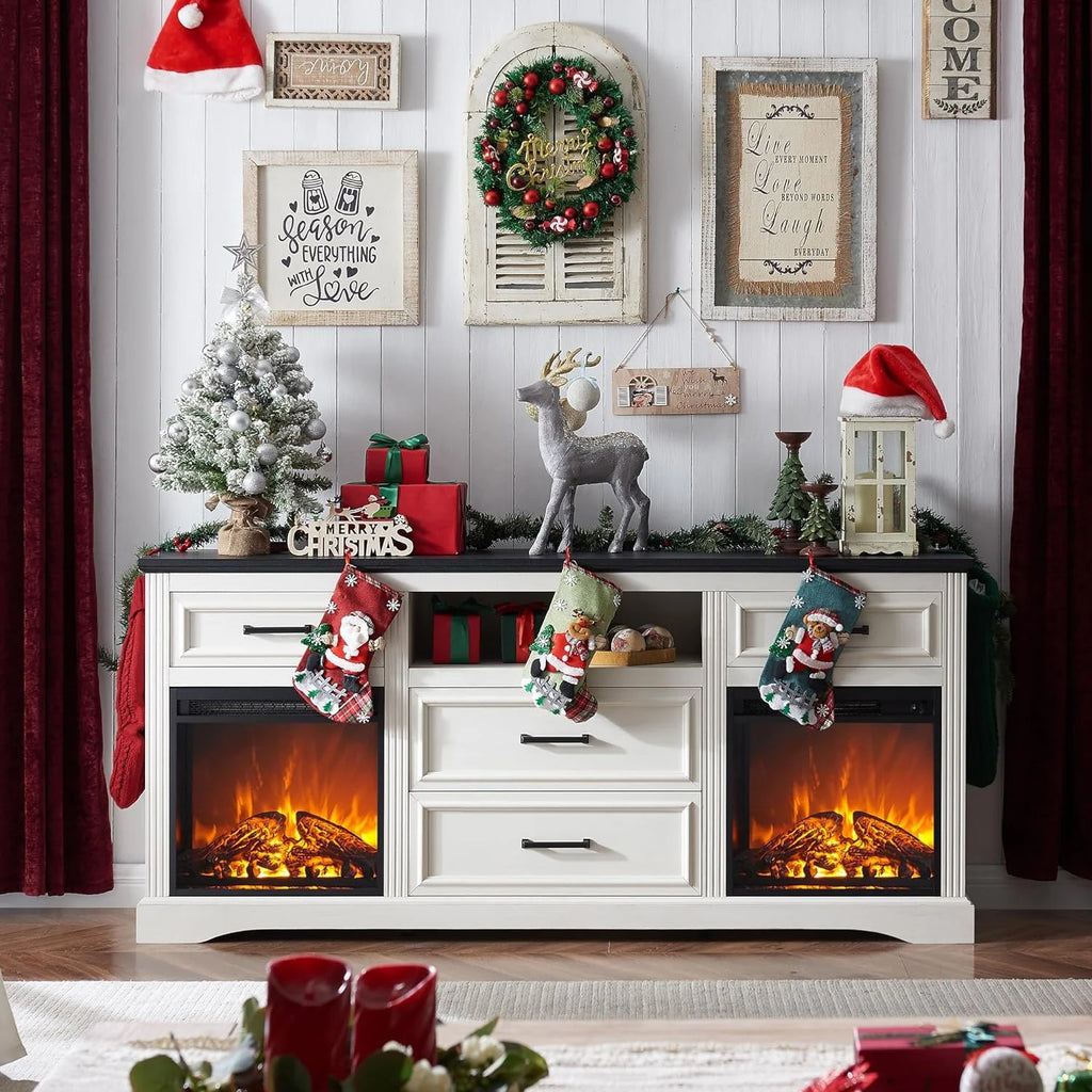 White Fireplace TV Stand with 4 Drawers F7761