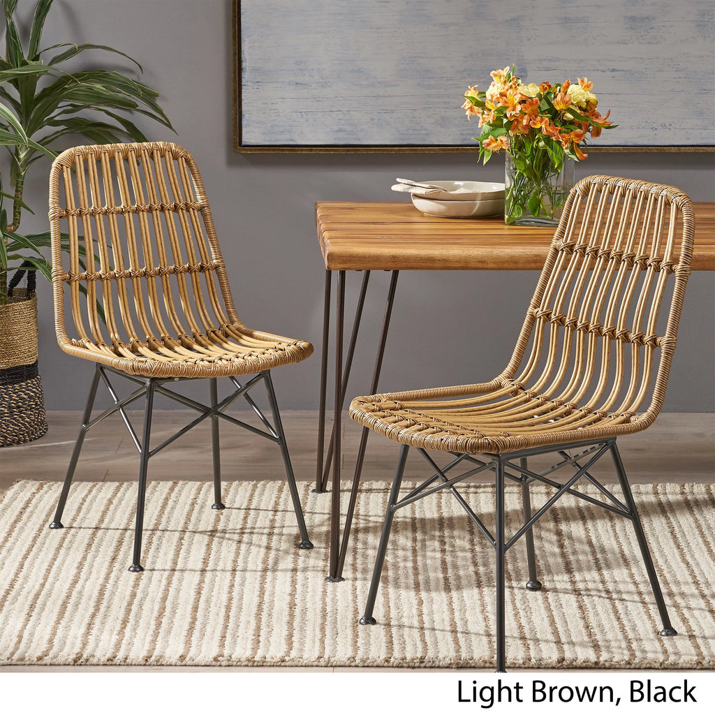 Light Brown Black Wicker Dining Chairs Set of 2 E66538