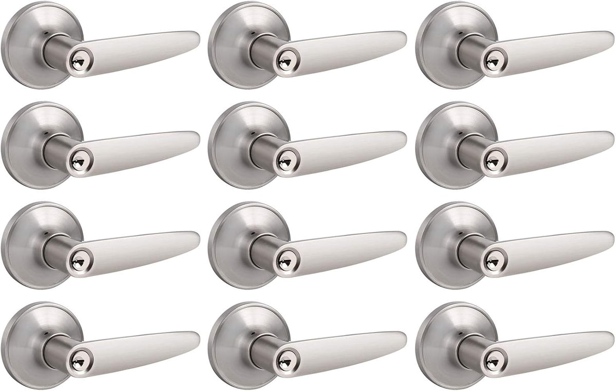 4 Pack Satin Nickel Exterior Door Lockset with Same Keys F729716