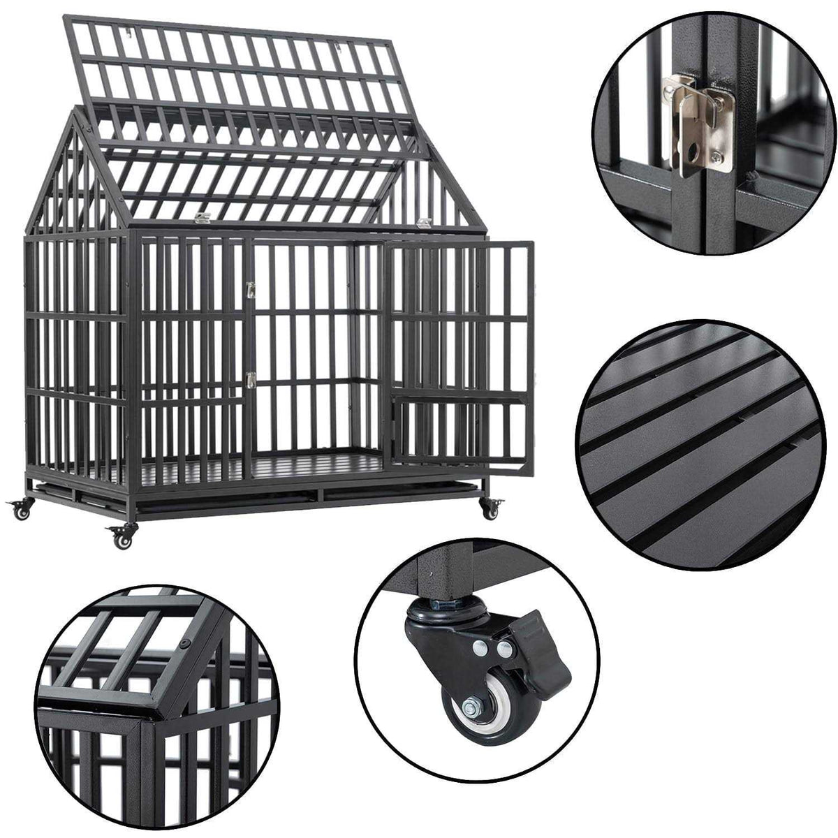 Heavy Duty Metal Dog Crate with 4 Lockable Wheels Y334273