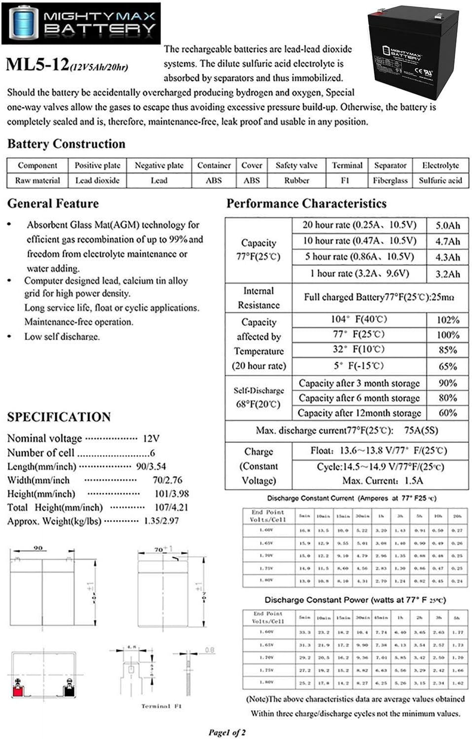 12 Volt 5 AH SLA Battery Pack of 12 V240265