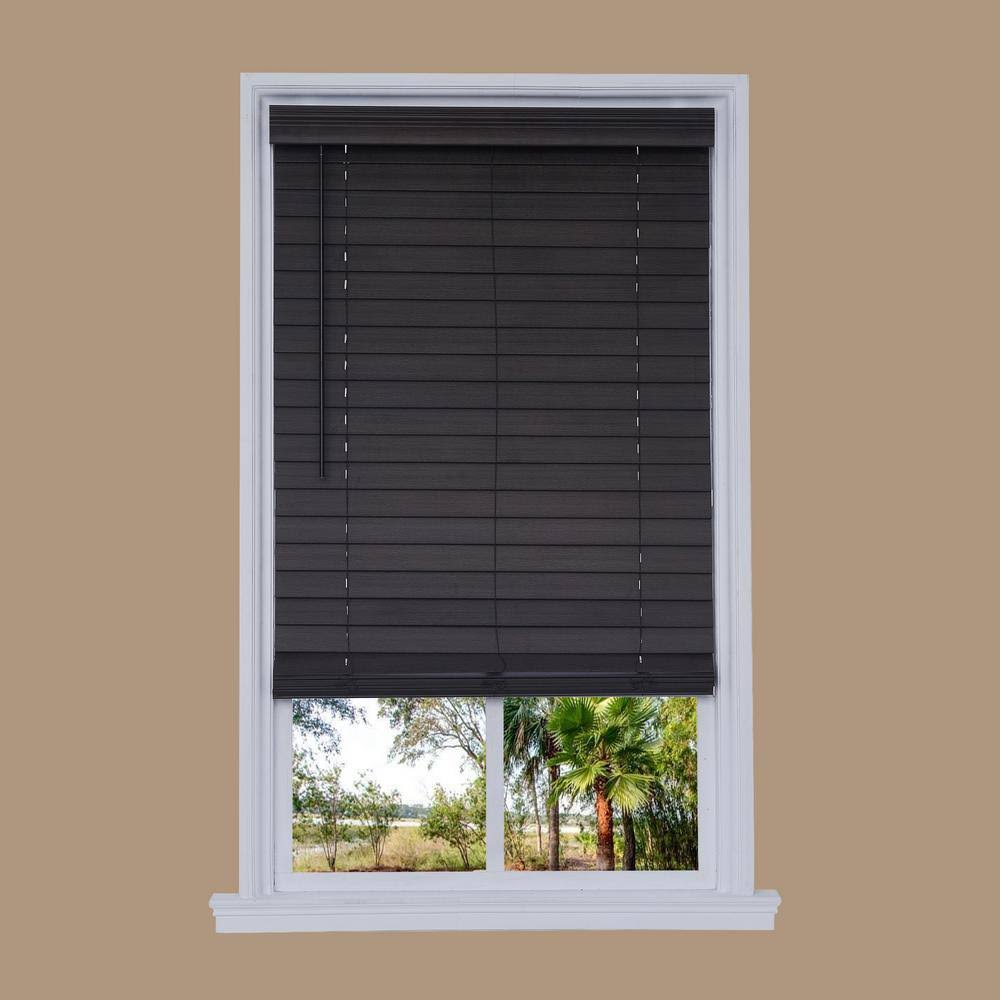 Cordless Walnut Faux Wood Room Darkening Horizontal Blinds B4156