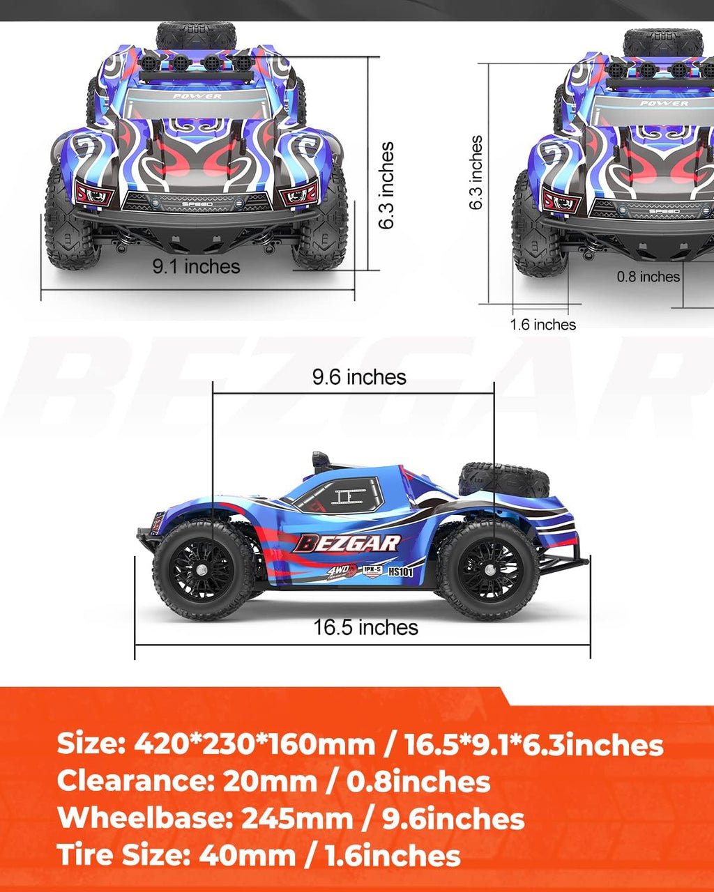 1:10 Scale 4WD Remote Control Electric Off Road RC Monster Truck with 2 Rechargeable Batteries R33156