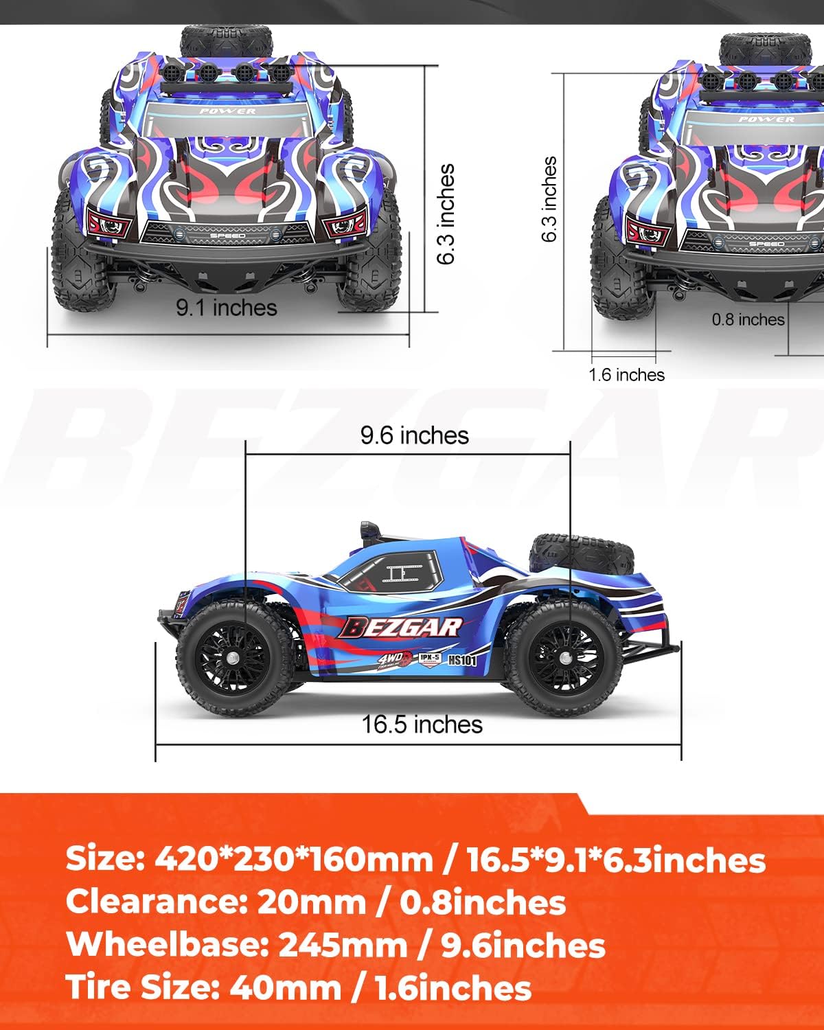 1:10 Scale 4WD Remote Control Electric Off Road RC Monster Truck with 2 Rechargeable Batteries R33156