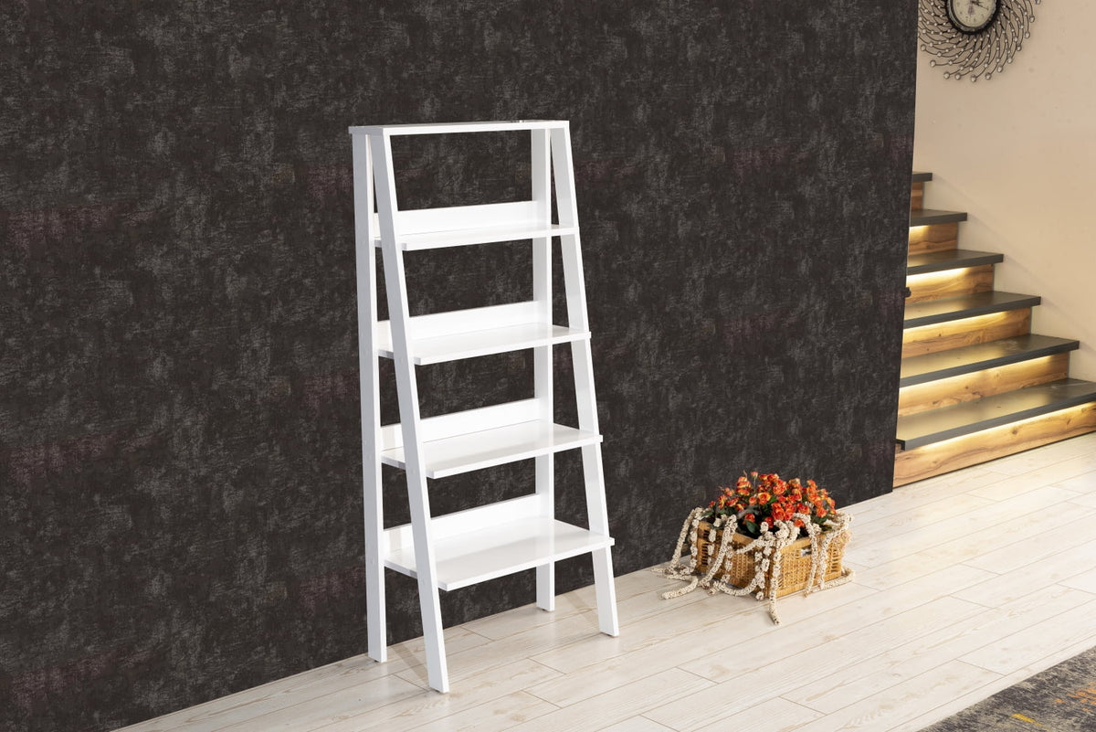 White 5 Tier Wood Ladder Bookshelf F500