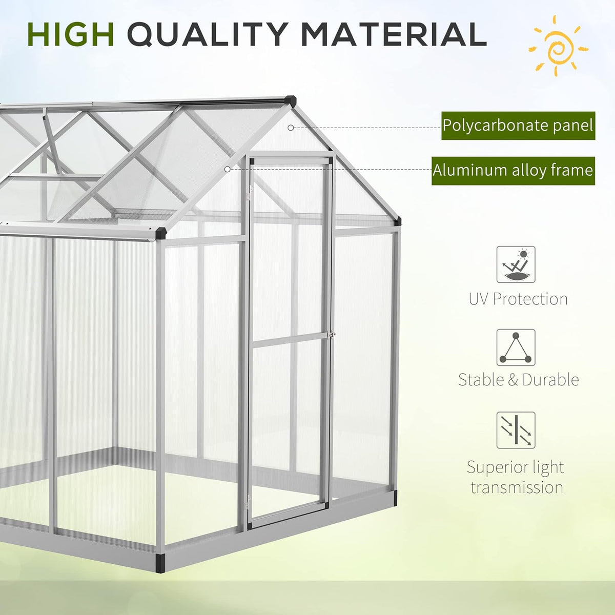 Walk-in Polycarbonate Greenhouse with Roof Vent Q681