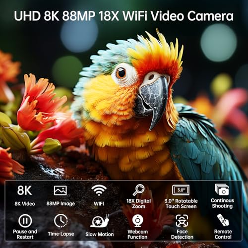 8K Video Camera Camcorder 88MP UHD WiFi 18X Digital Zoom IR Night Vision 3.0'' Touch Screen L19457