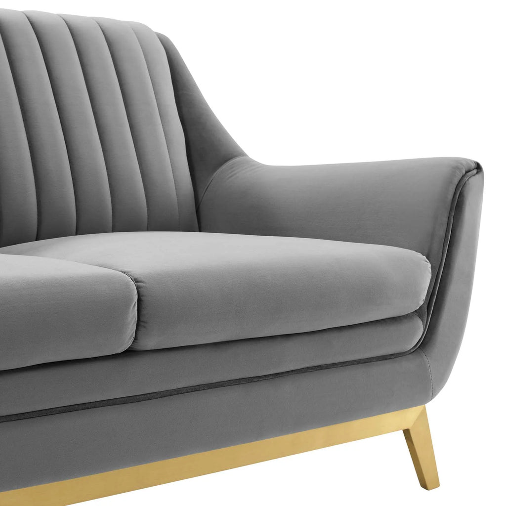 Gray Channel Tufted Performance Velvet Loveseat T747417