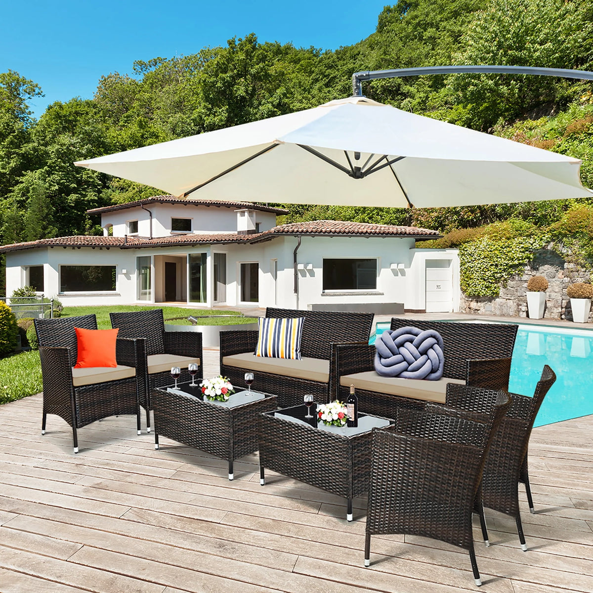 8 Pcs Cushioned Patio Furniture Set A386458