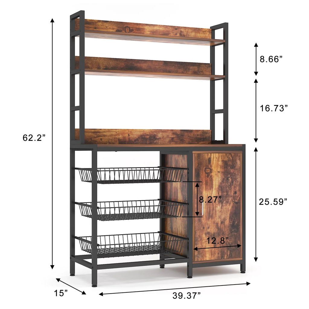 Large Brown Wood Bakers Rack with Baskets and Cabinet S249270