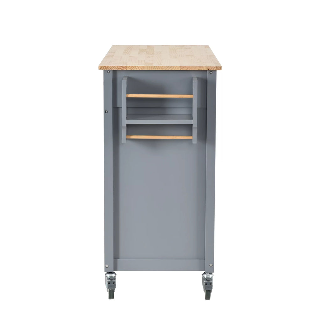 Gray Kitchen Island Cart with Wood Top and Locking Wheels M150