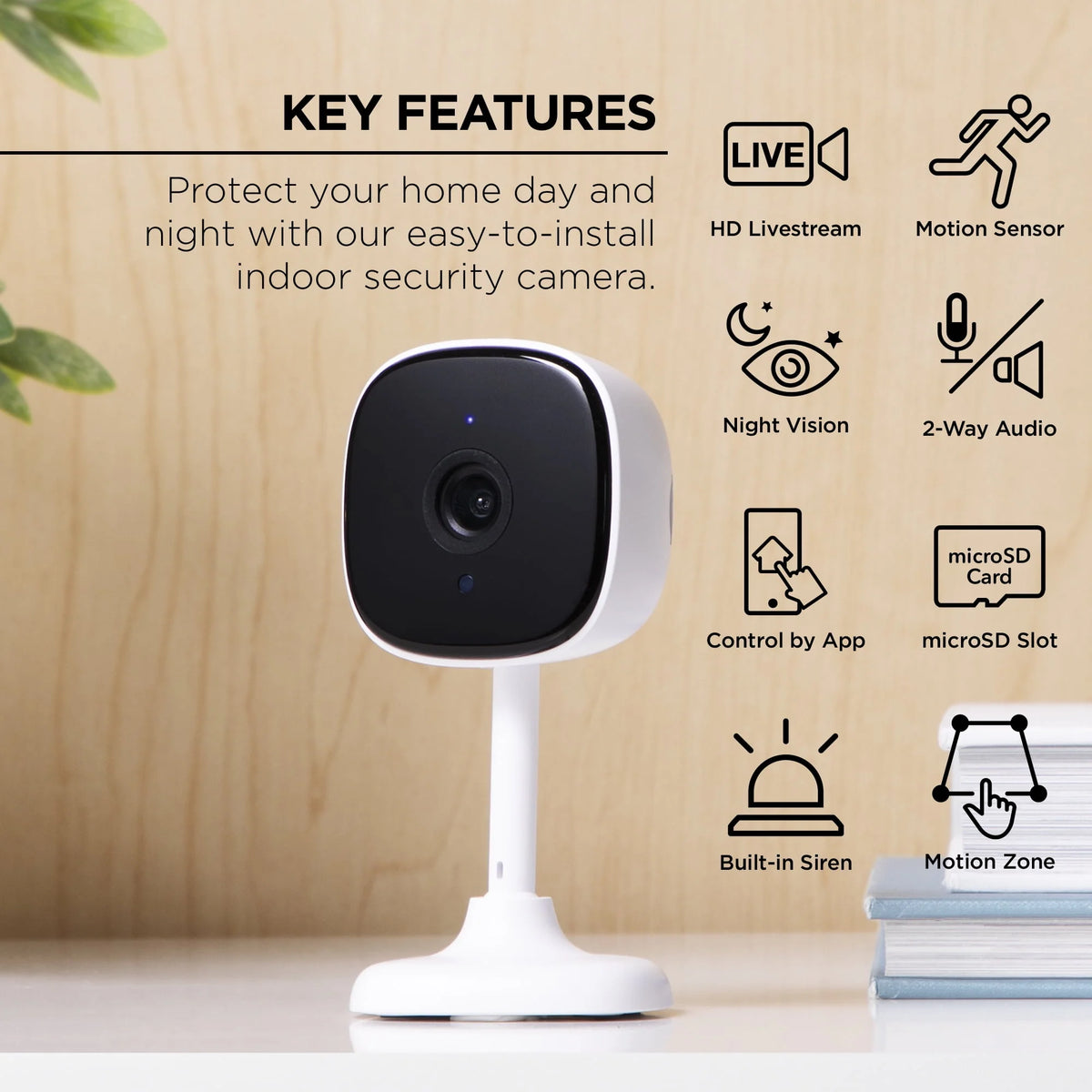 1080P Indoor Security Camera with Voice Control, White 2 Pack E454