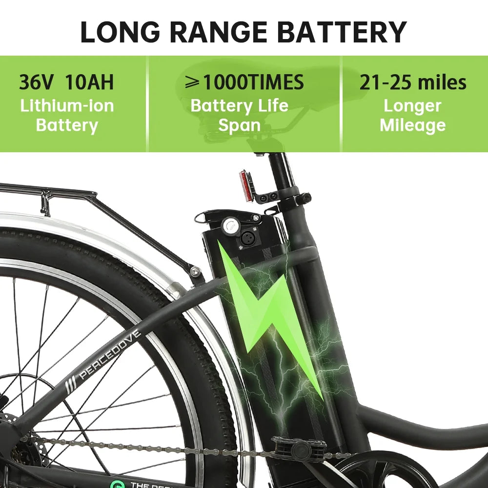 350 W 26" Step Through Electric Bicycle with Basket C3541