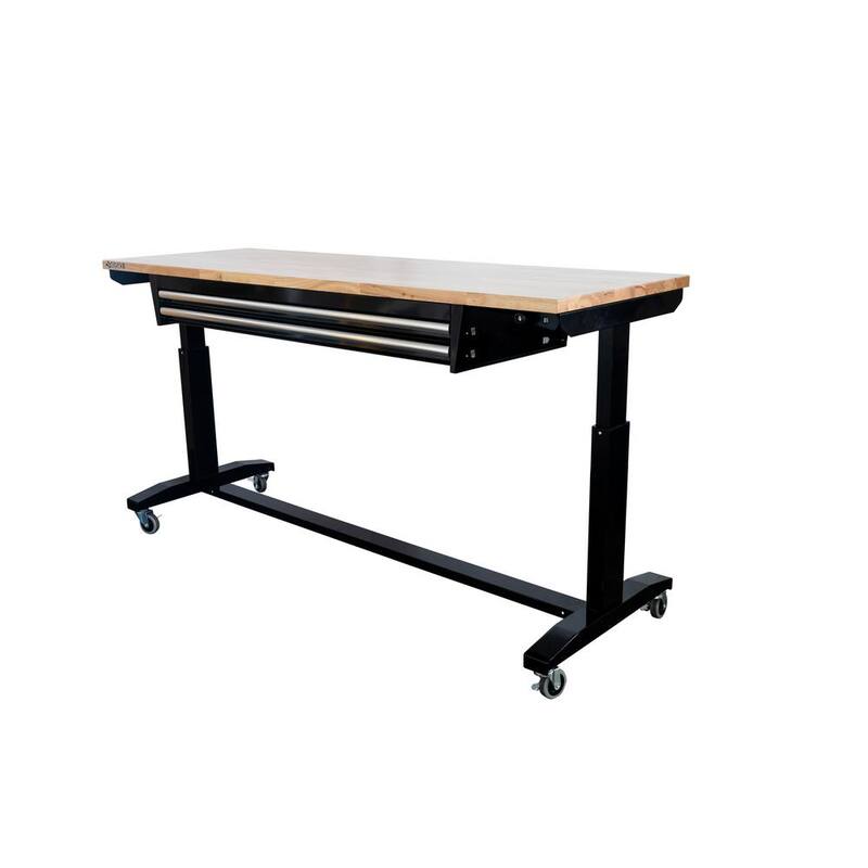Adjustable Height Workbench Table with 2 Drawers in Black B4854