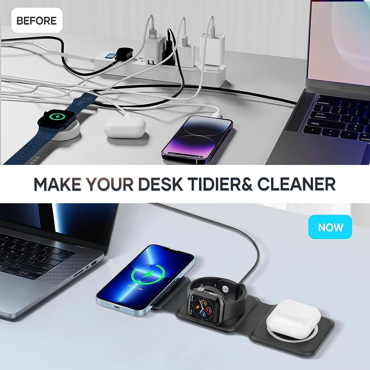 3 in 1 Magnetic Foldable Wireless Charger, Black U233683