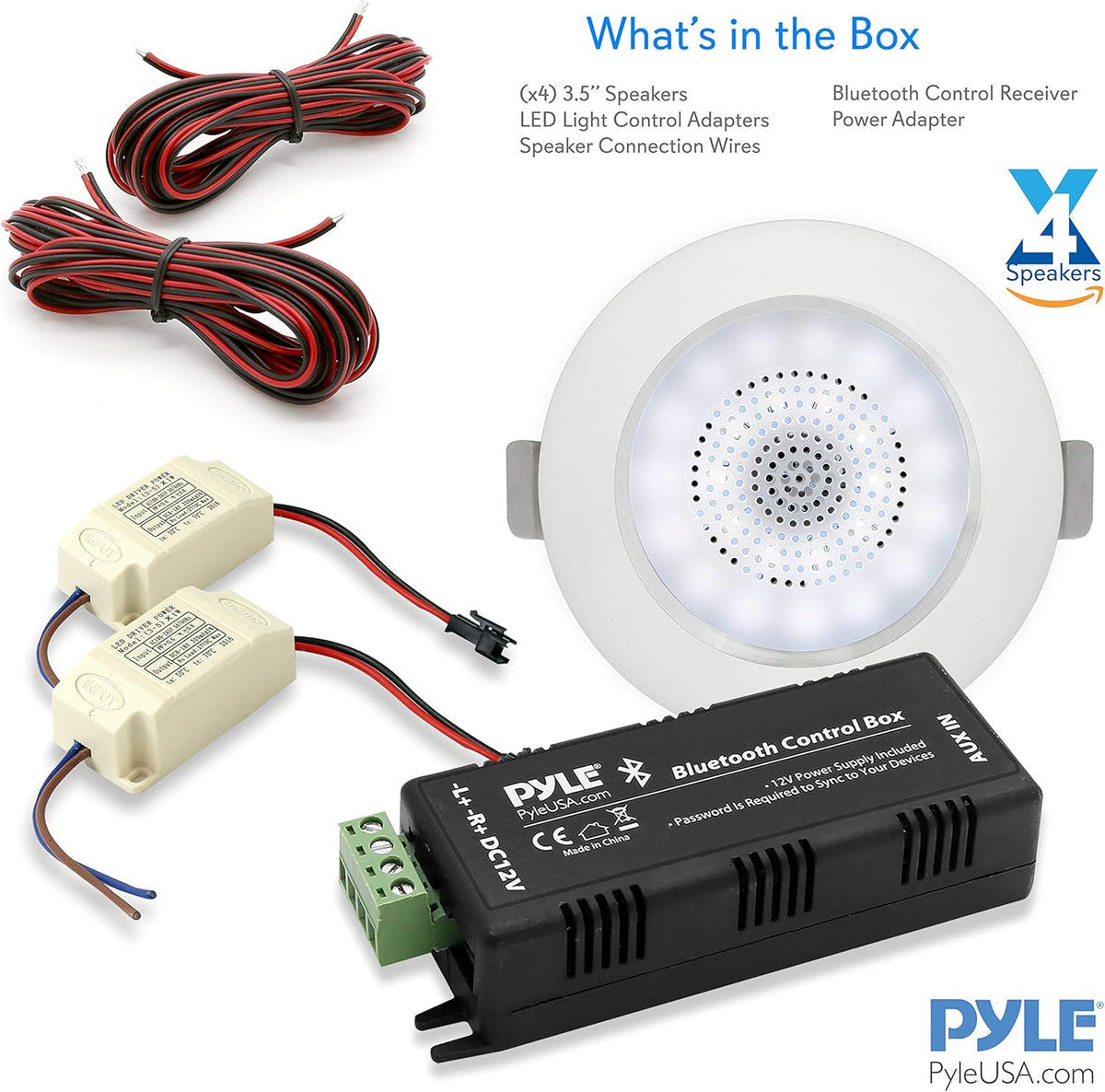 3.5” 2-Way Full Range Bluetooth Ceiling Wall Mount Speakers with LED Light Aluminum Frame Housing X451