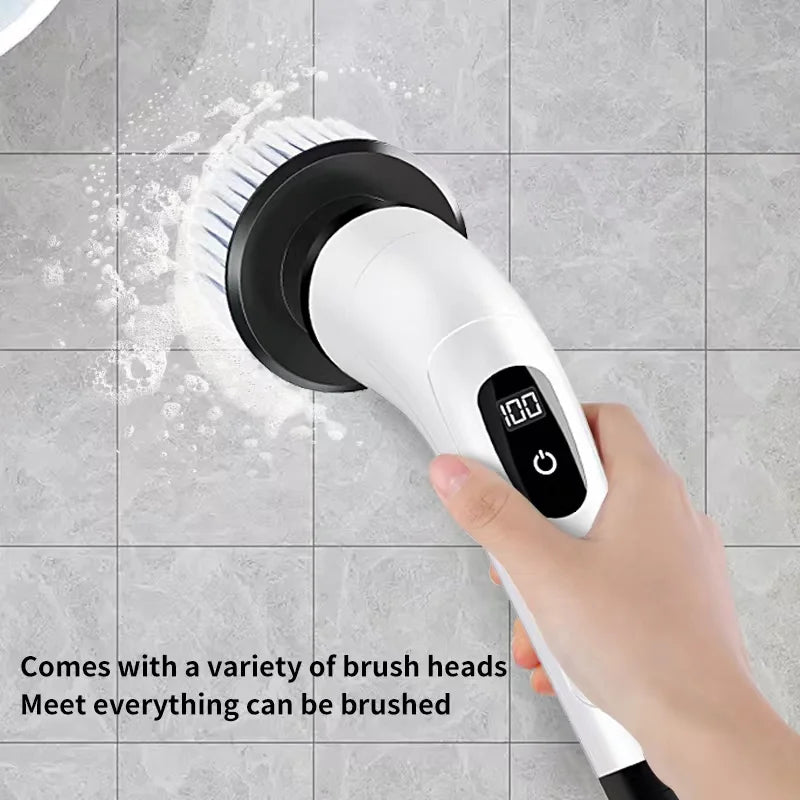 Cordless Electric Spin Scrubber with 8 Heads & Long Handle W39076