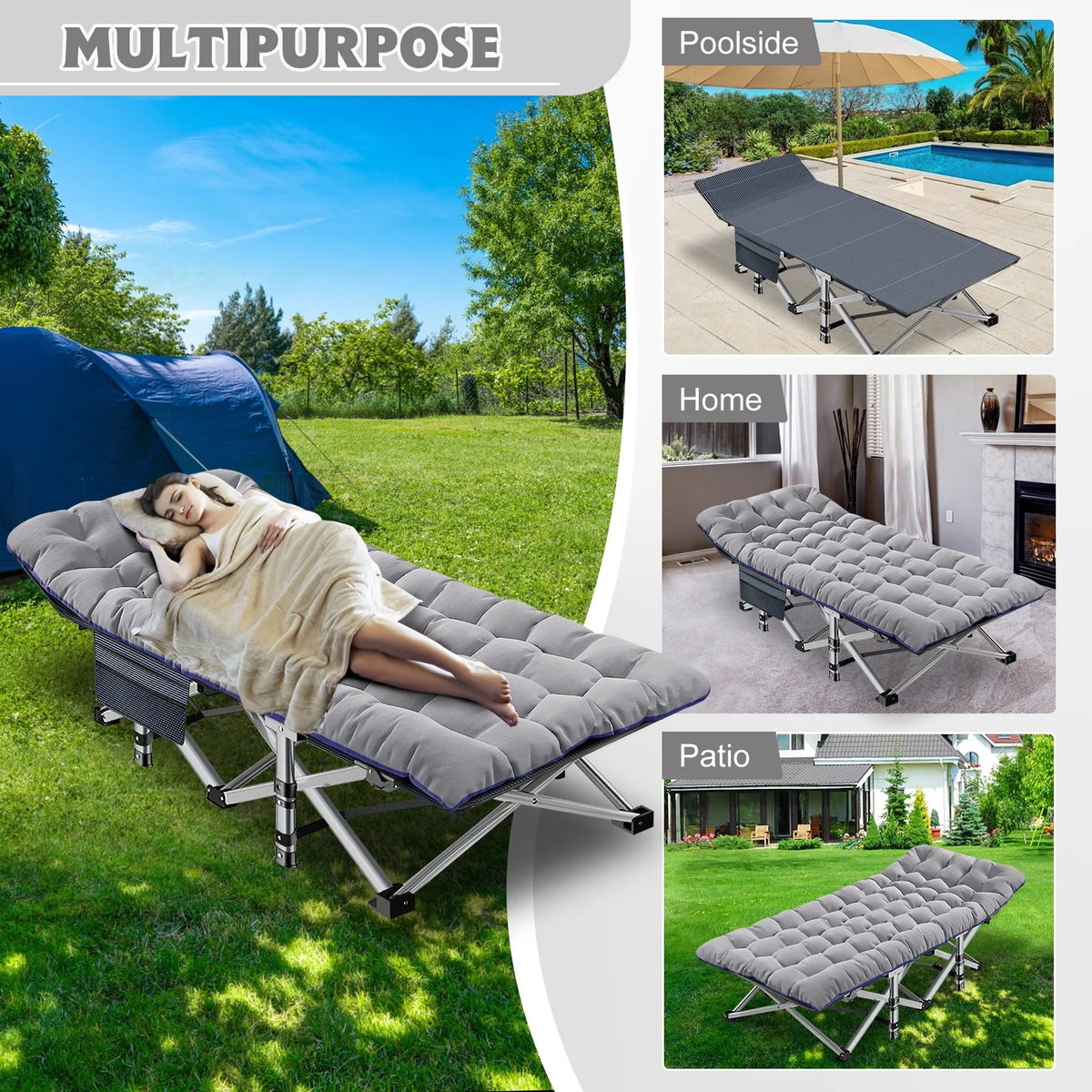 Oversized XXL Folding Camping Cot with 2 Sided Mattress & Carry Bag U1846