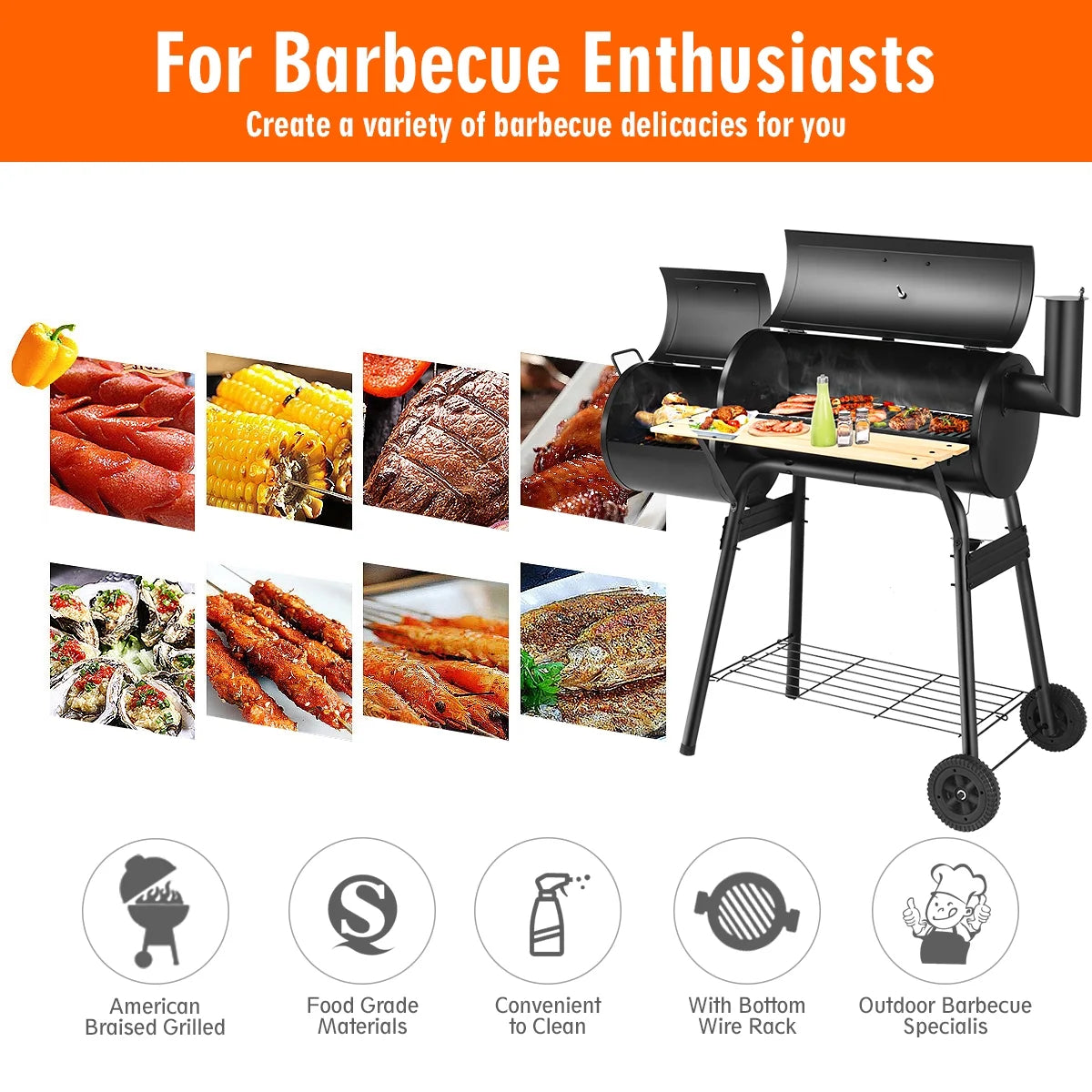 Outdoor Charcoal BBQ Grill Smoker M16425