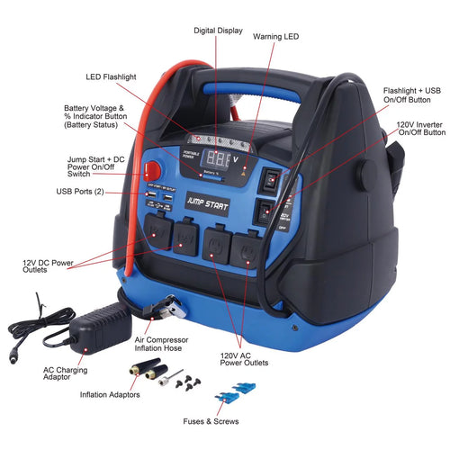 1800 Peak Amp Jump Starter with Air Compressor and AC Outlets X9572