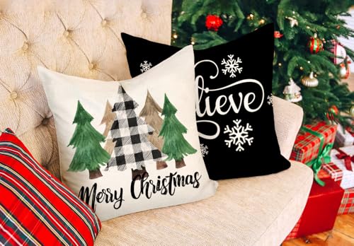 Buffalo Check 18x18 Set of 4 Red Black Throw Pillow Covers T13655