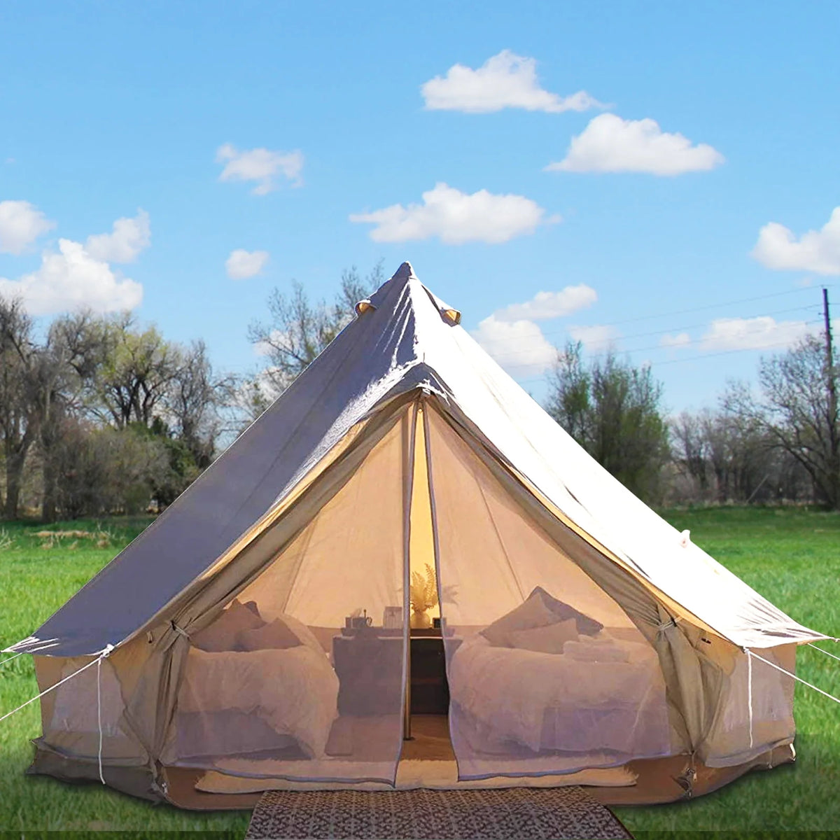 Canvas Bell Tent with Stove Jacket Waterproof 4 Seasons I727035