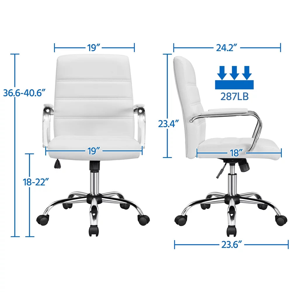White Adjustable Swivel Faux Leather Office Chair A375