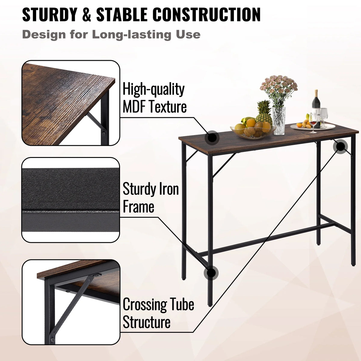 Rustic Brown 3 Piece Bar Table and Chairs Set P17076